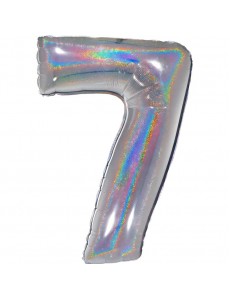 Balão Número 7 Prateado Holográfico